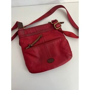 Fossil Red Pebbled Leather Crossbody Bag Messenger Purse Brass Hardware